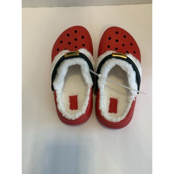Crocs Classic Lined Santa Clog Kids Size J2 Red Faux Fur Cozy Holiday - Picture 7 of 8